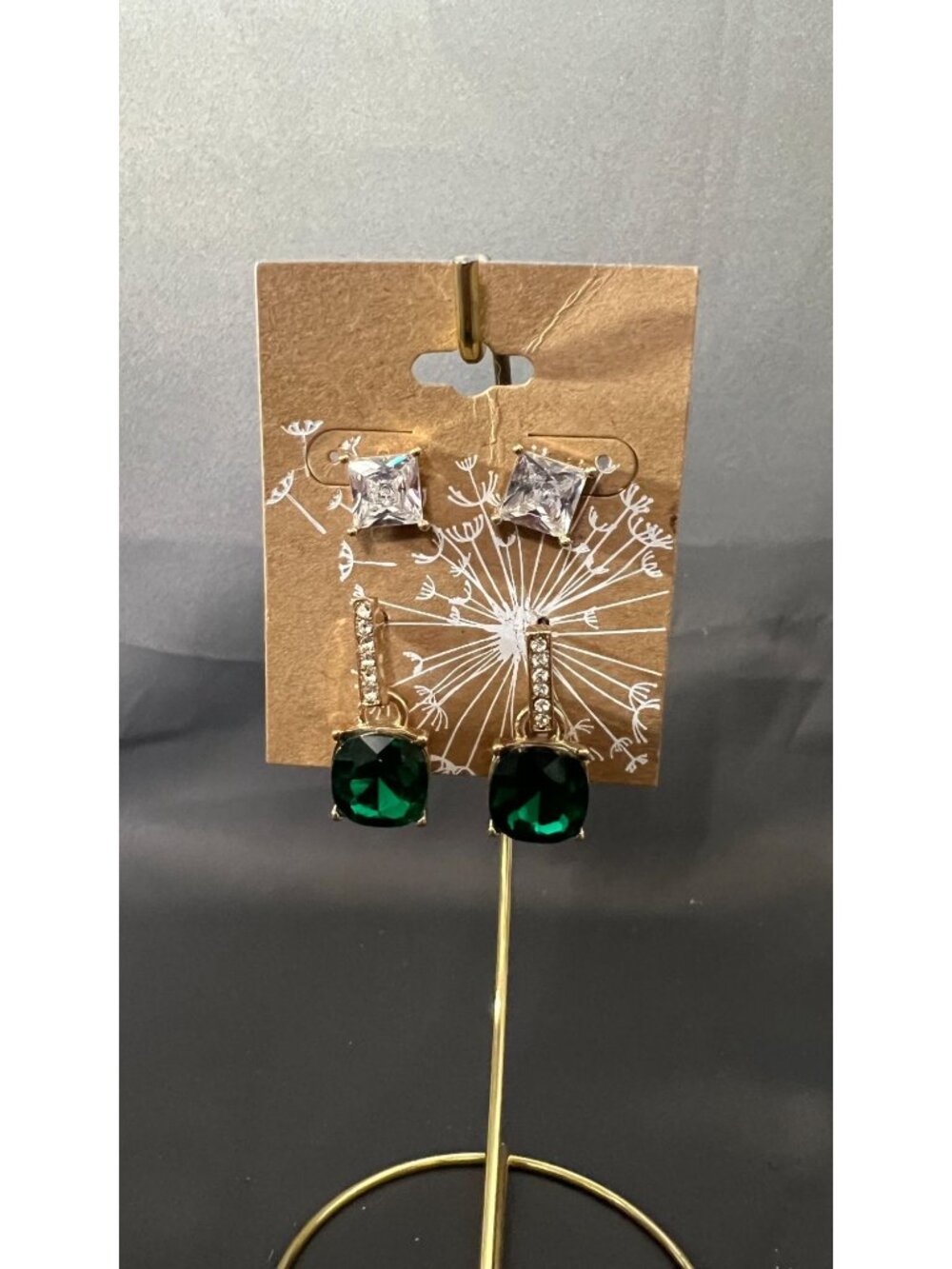 Two Pairs Of Elegant Crystal & Green Drop Earrings